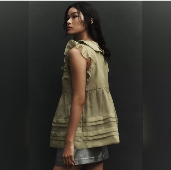 Anthropologie Maeve Peter Pan Collar Sheer Pintuck Babydoll Shirt - Picture 3 of 12